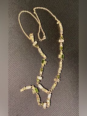 Gold Chain Necklace with Green Gem Accents - Women Jewelry